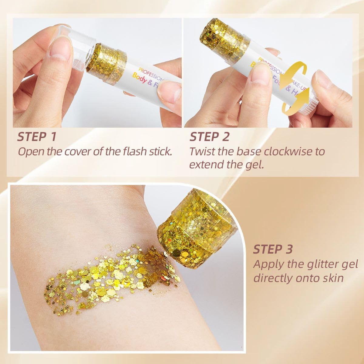 Skiennix Body Glitter Stick - Sparkling Holographic Sequins for Eyes, Lips, Hair & Face | Red, Green & White