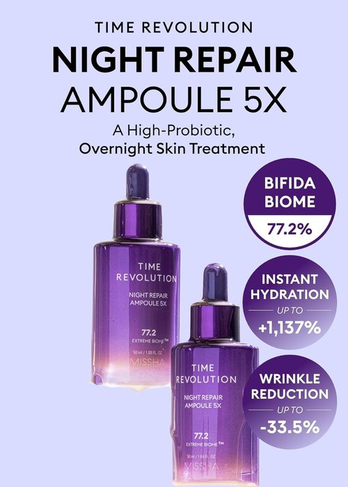 MISSHA Time Revolution Night Repair Serum - Probiotic Skincare for Radiance, 1.69 Fl Oz