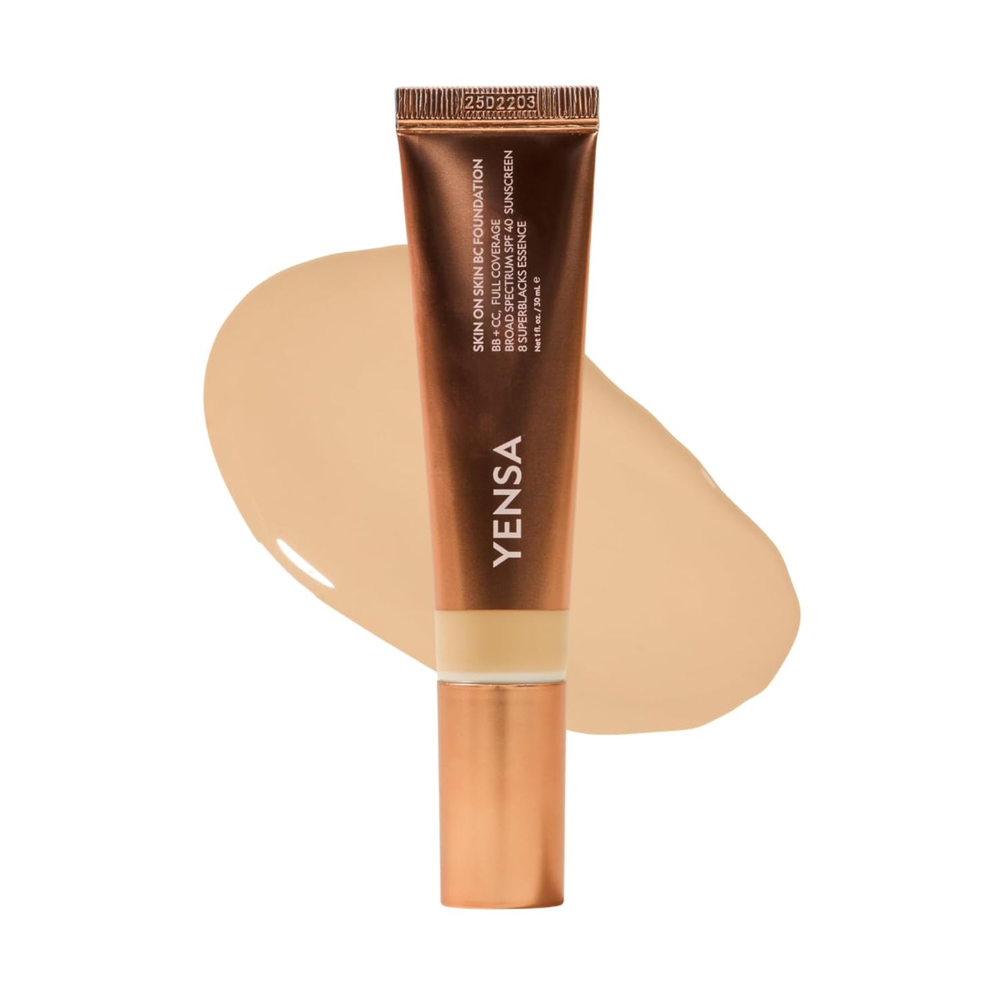 YENSA Skin On Skin BC Foundation Makeup - All-in-One CC & BB Cream with SPF 40, Hyaluronic Acid - Light Warm (1 oz)