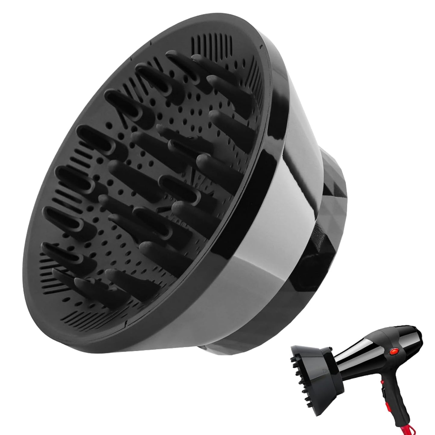 Universal Hair Dryer Diffuser by [Brand Name] - Professional Attachment for Curly & Wavy Hair | Adjustable 1.4-3.2 Inch, Black