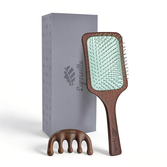 Skiennix Metal Bristle Hair Brush Detangler - Wooden Paddle Brush for All Hair Types | Reduces Static & Breakage