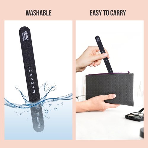 Makartt Nail File - Professional 100/180 Grit Emery Boards for Gentle Filing | Black 2-Piece Set