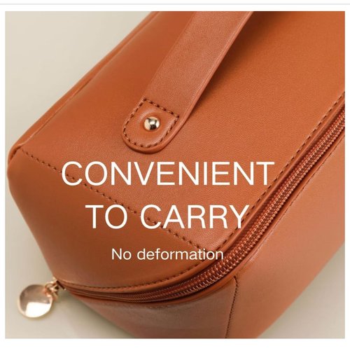 Travel Makeup Bag, Large Capacity Cosmetic Bags for Women, Waterproof Portable Open Flat Toiletry Bag Make up Bag with Divider and Handle, Gifts for Women (I-Brown, Medium)