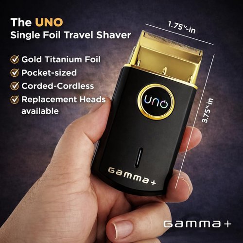 GAMMA+ Uno Mini Travel Foil Shaver - Cordless & Rechargeable for Short Facial Stubble