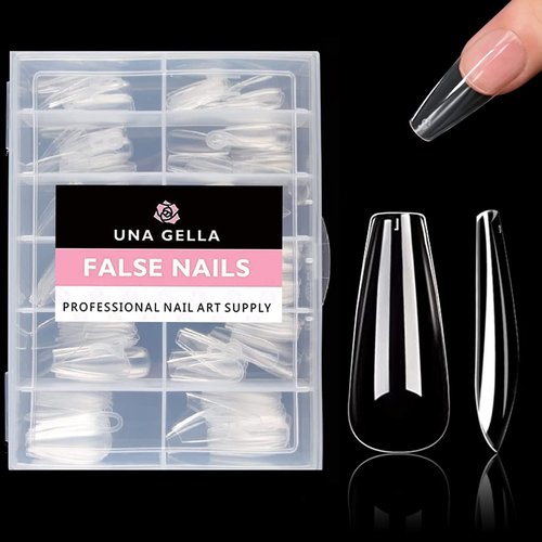 UNA GELLA Long Coffin Nail Tips 504pcs Clear Long Gel Nail Tips Coffin Pre-shaped Full Cover Fake Nails Acrylic False Press on Nails For Nail Extension DIY Salon Soft Gel Tips 12 Sizes