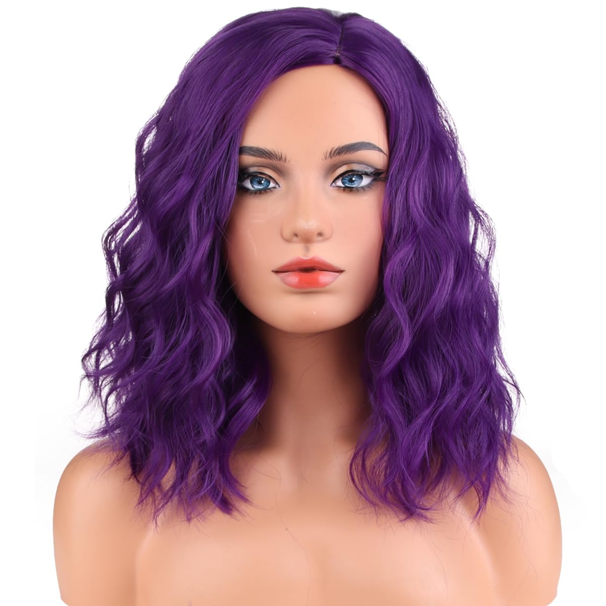 MAGQOO Dark Purple Wig for Women Dark Purple Bob Wig Mardi Gras Wig Short Curly Wavy Dark Purple Wigs Side Part Deep Purple Wig Synthetic Halloween Cosplay Costume Party Wigs