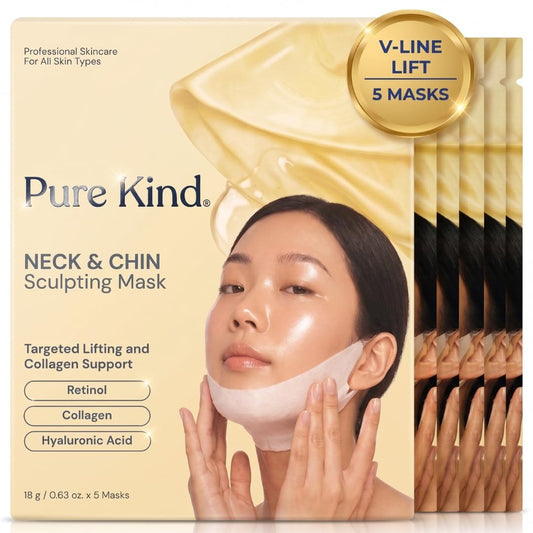 V Line Lifting Neck & Chin Mask - Anti-Aging Jawline Shaper with Retinol & Collagen - 5 Pack