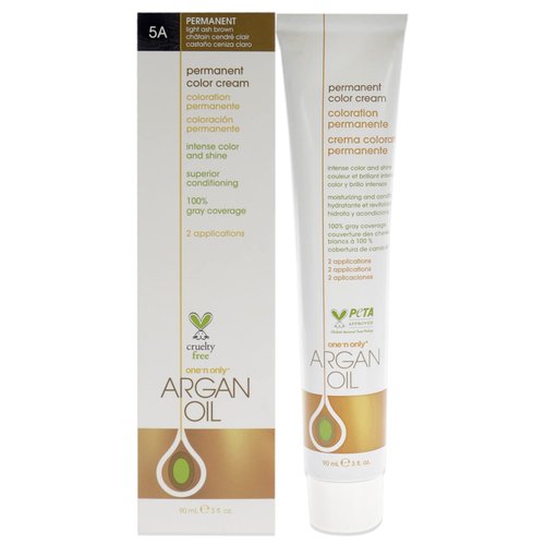 One N' Only Permanent Hair Color - Permanent Hair Dye Made with Argan Oil - Delivers Rich, Accurate Tones with Gray Coverage - Improves Moisture & Elasticity - 5A Light Ash Brown (3 oz)