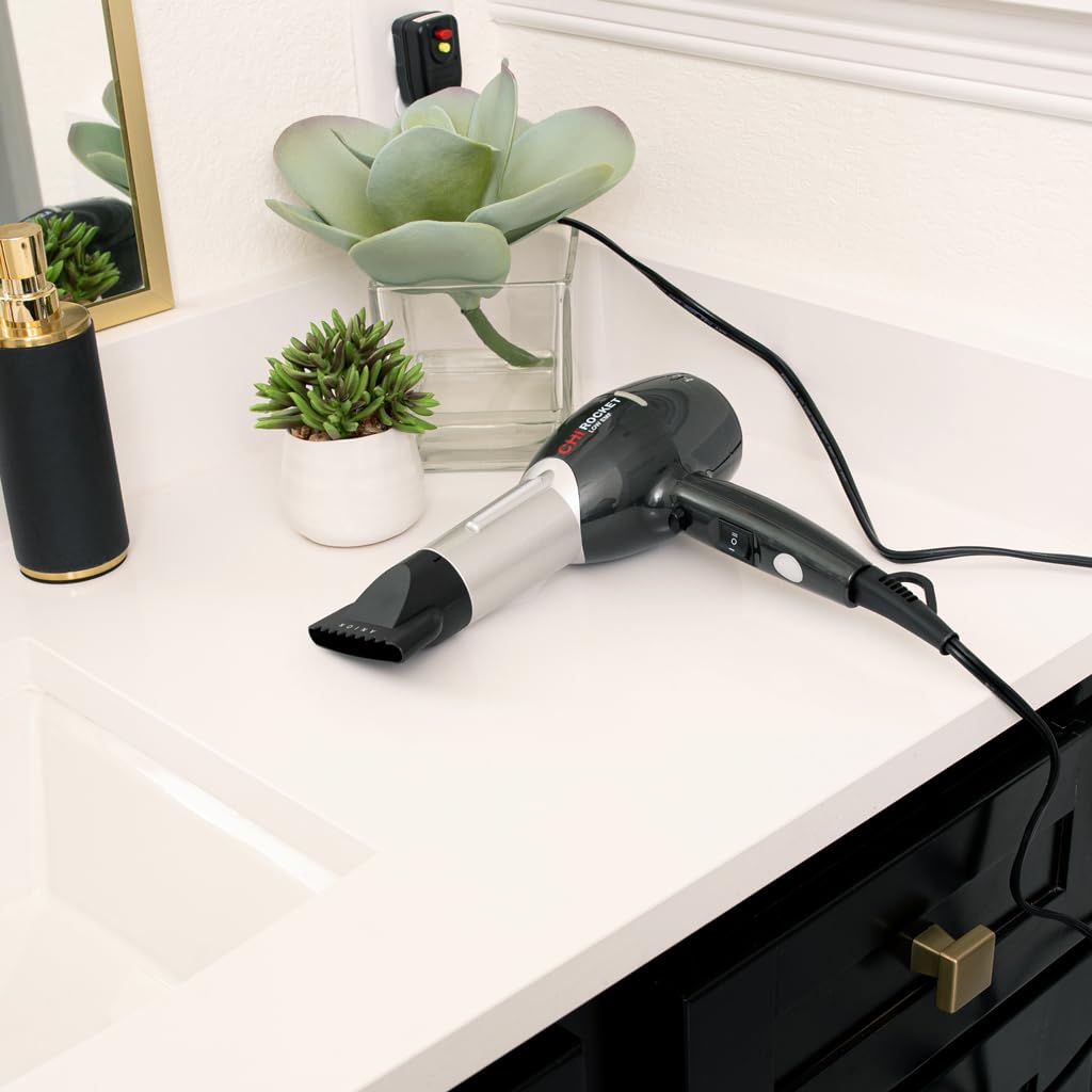 CHI Rocket Hair Dryer - Quick-Drying With Comb & Nozzle Attachment for Shiny, Frizz-Free Hair