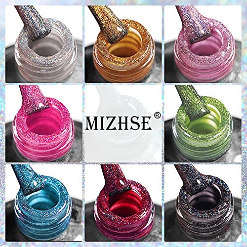 MIZHSE Holographic Gel Nail Polish, Chrome Gel Nail Polish, Galaxy Glossy Chameleon Nail Lacquer Glitter Gel Polish Set, Sparkle Laser Gel Polish Nail Art Salon at Home Gift Set for girl women
