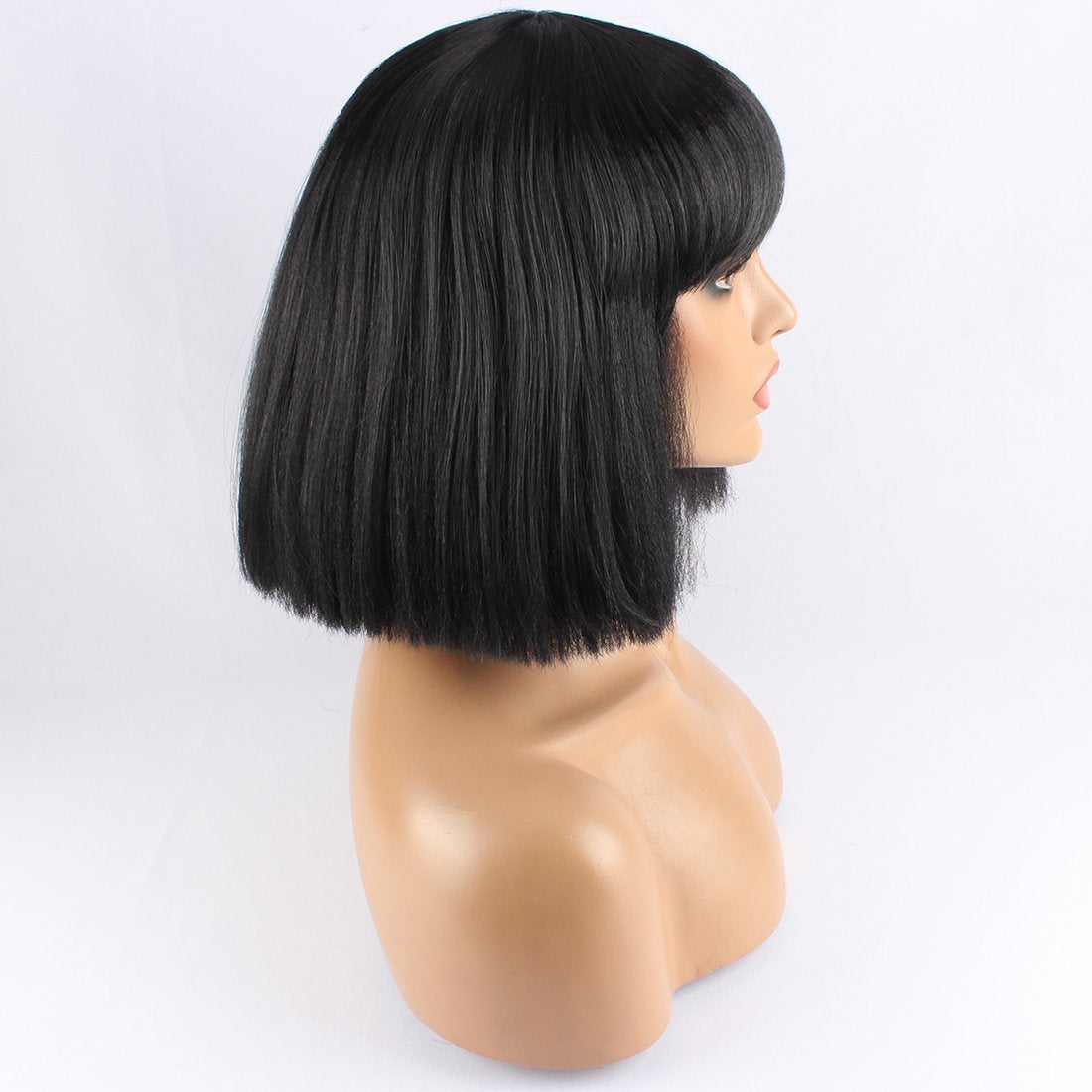 WeKen Fashion Wig Women's Short Bob Kinky Straight Full Bangs Synthetic Hairpieces Black