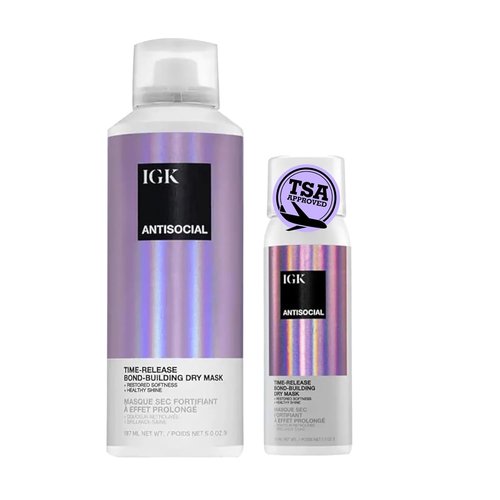 IGK Antisocial Dry Hair Mask - Leave-In Overnight Treatment for Dry Hair | Hydration & Shine | Full + Travel Size