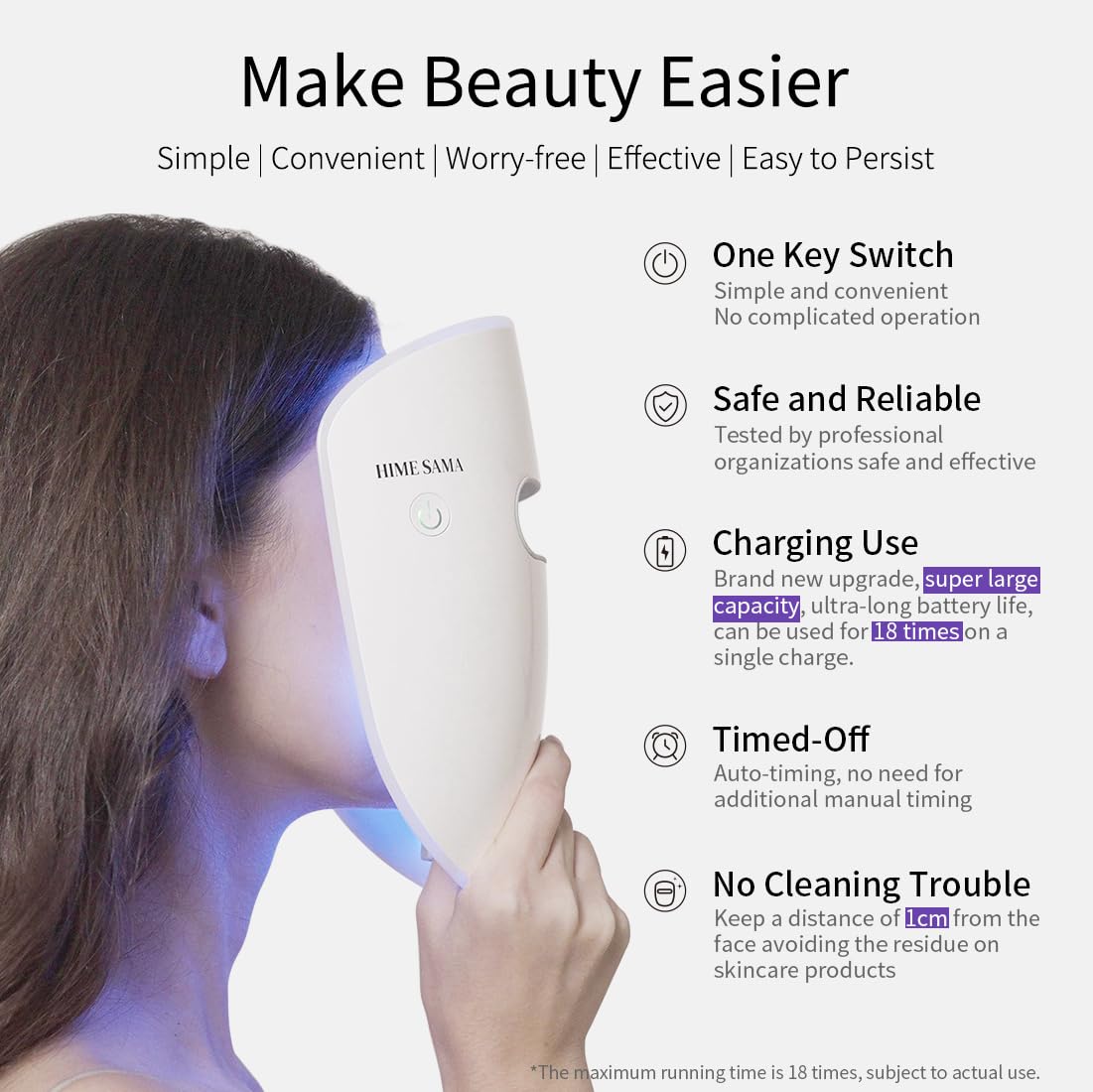 HIME SAMA LED Face Mask - 8 Color Wireless Skin Care Device | Red & Blue Light for Wrinkle Reduction