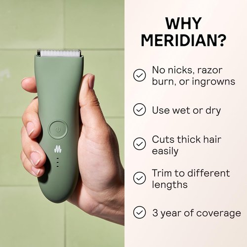 MERIDIAN The Trimmer Original - Waterproof Electric Body Hair Trimmer for Men | Rechargeable, Sage