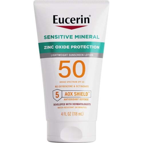 Eucerin Sun Sensitive Mineral Sunscreen Lotion SPF 50 - Hypoallergenic Zinc Oxide Protection | 4 Fl Oz Tube