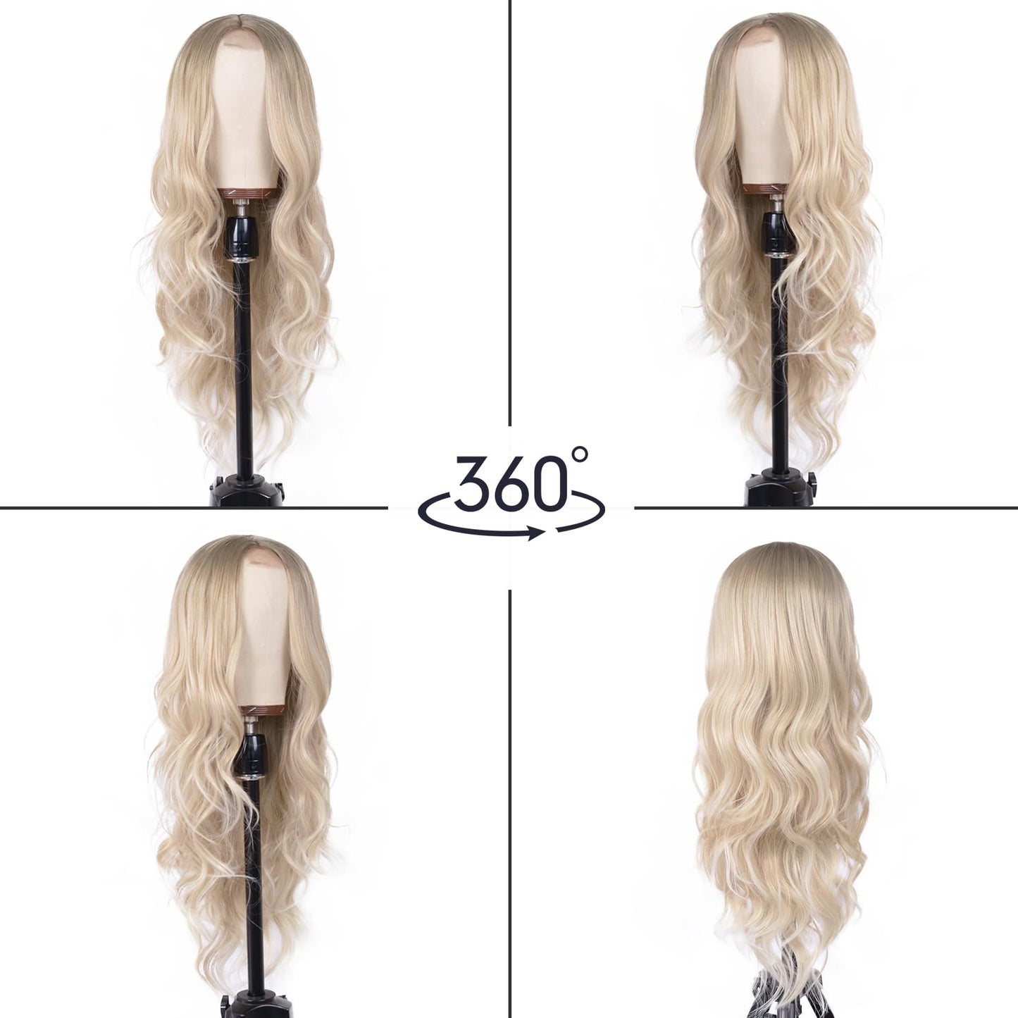 Aida ble Long Ash Blonde Wavy Wig for Women -26inch Middle Part Long Dirty Blonde Curly Wavy Wig Heat Resistant Synthetic Hair Looking Natural, Fiber Wig for Daily Party Use