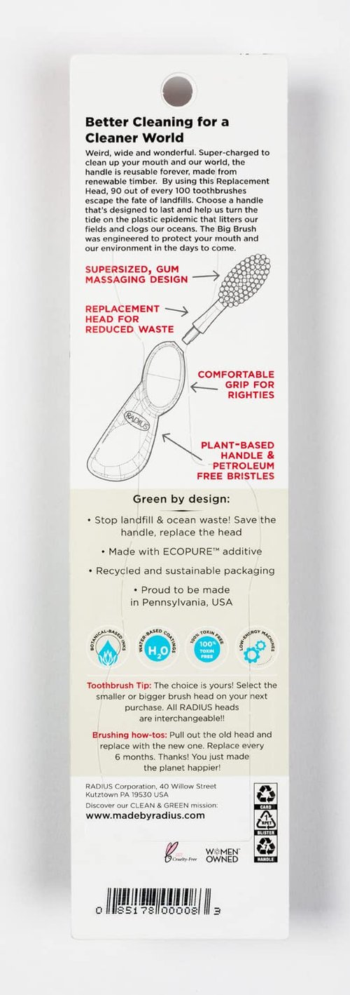 RADIUS Toothbrush - Big Brush with Replaceable Head | Left-Handed, Soft, Black Sparkle, BPA-Free