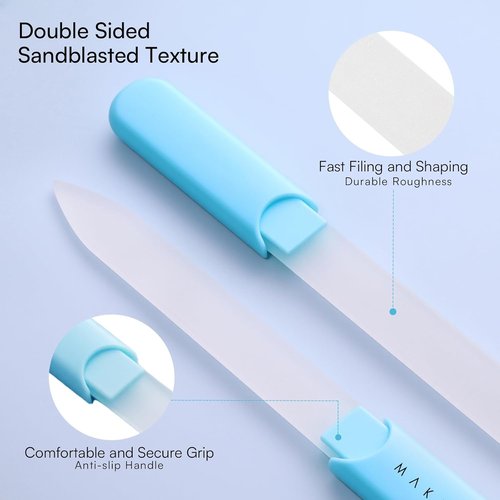 Makartt Glass Nail File - Double-Sided Sandblasted Crystal Buffer with Case | Reusable Portable Manicure Tool - Blue