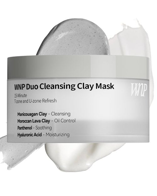 WNP Duo Cleansing Clay Mask with Niacinamide & Hyaluronic Acid – Deep Pore Cleanser for T-Zone & U-Zone, Blackhead Remover, Hydrating & Oil-Control Face Mask, 3.53oz