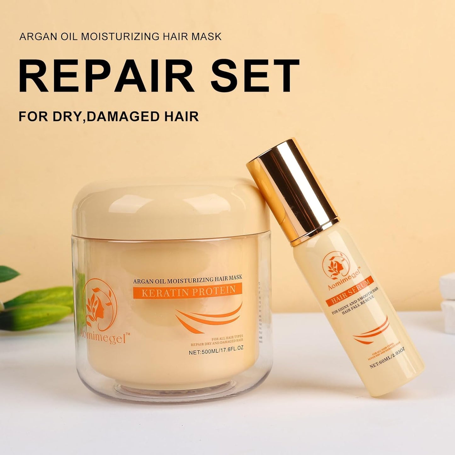 Skiennix Argan Oil Hair Mask Set - Deep Repair Conditioning Treatment for All Hair Types | 16.9 fl oz + 2 fl oz