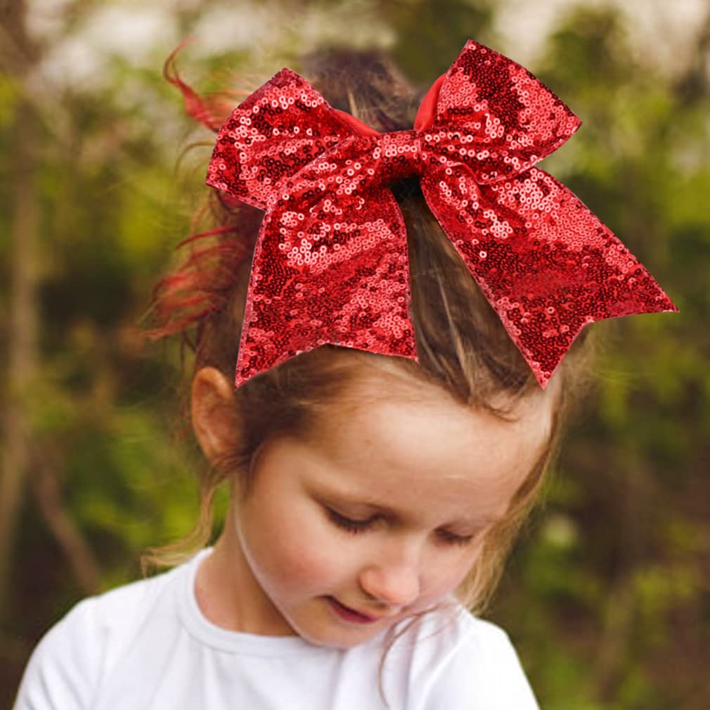 12 PCS 8" Large Glitter Cheer Bows Red Girl Hair Bows Sparkly Cheerleading Softball Team Bow Hair Accessories for cheerleaders football Competition Sports