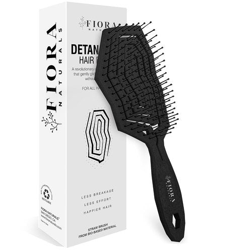 Fiora Naturals Hair Detangling Brush for Women - Detangler Hair Brush w/Flexible Soft Bristles- Gently Glides Through Tangles - Curly, Fine, Dry and Shower Wet HairBrush, cepillo para cabello - Black