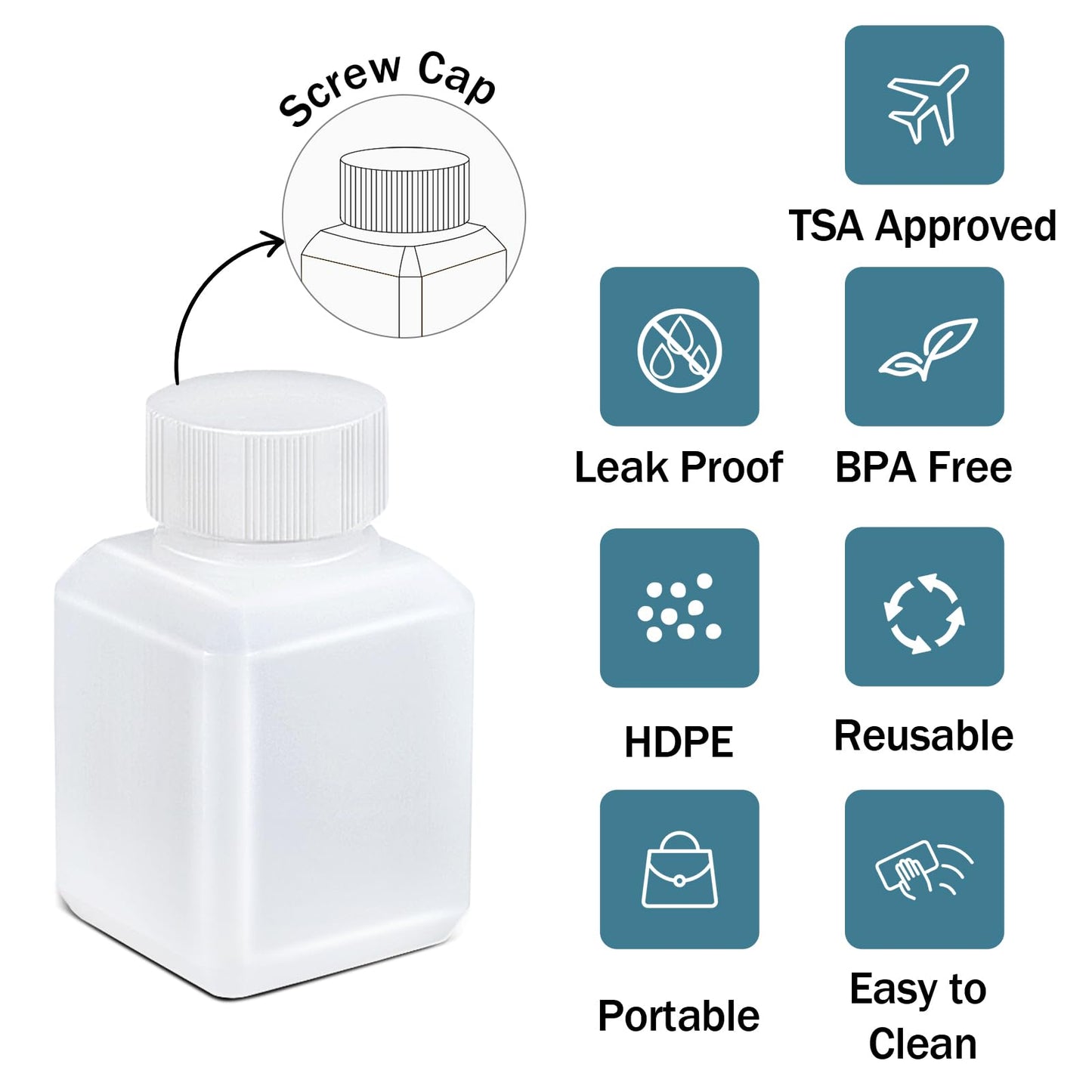 UMETASS Leak Proof Reusable Plastic Bottles TSA Approved with Screw Caps for Travel, 2oz/60ml Food Grade Airtight Small Plastic Bottles Containers for Liquids Oils (Translucent, 10 Pcs)