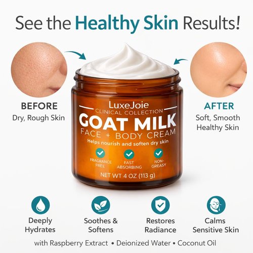 LuxeJoie Goat Milk Face Cream - Fragrance-Free Moisturizer for Dry & Sensitive Skin - 2 oz Hydration