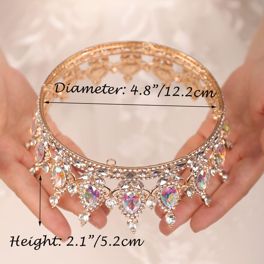 JWICOS Crystal Tiara for Women Rhinestone Bridal Wedding Full Round Tiara Hair Accessories for Girls Princess Tiara Crown Headband for Birthday Party Halloween Costume Prom (AB Rhinestone)