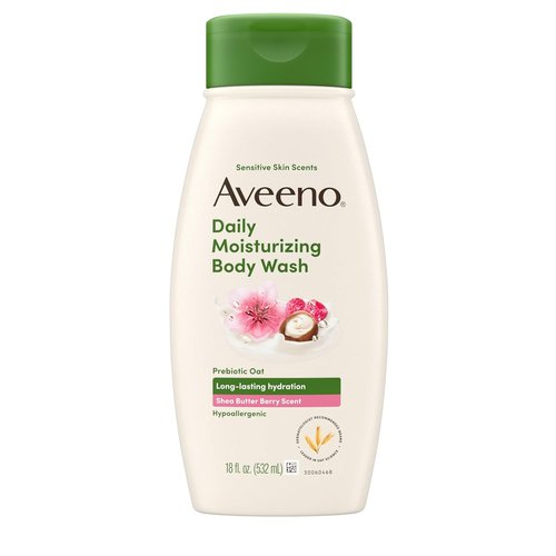 Aveeno Daily Moisturizing Body Wash - Shea Butter Berry Scent | Long-Lasting Hydration for Sensitive Skin, 18 fl. oz