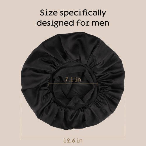 Niagara Satin Bonnet for Men - Reversible Night Cap - Bonnet for Sleeping Men - Mens Bonnet for Curly Hair - Large Bonnet with Double Layer (Black)