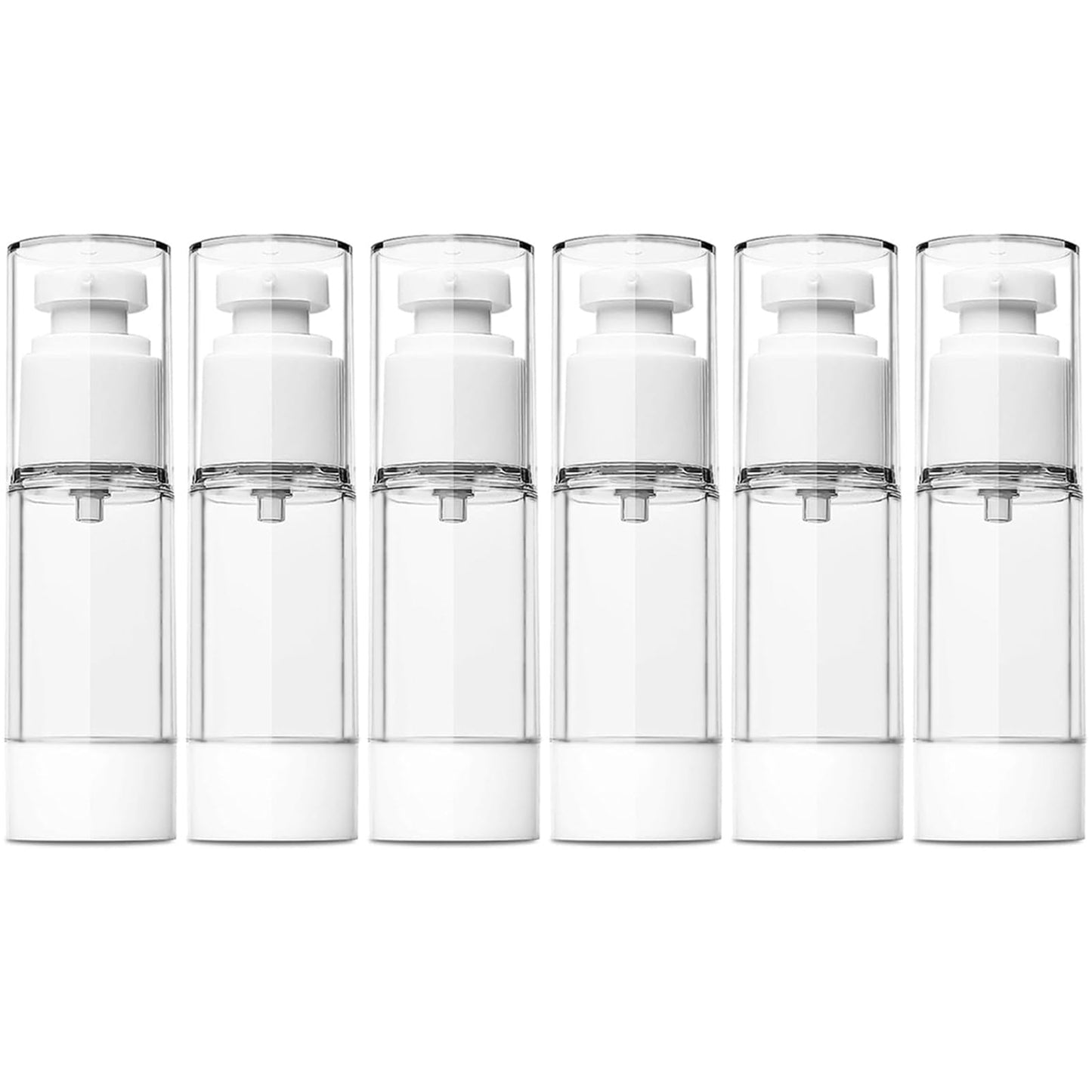 TUZAZO 6 Pack 1 Oz/30 ML Airless Pump Bottles, Clear Plastic Travel Size Pump Bottles, Refillable Vacuum Cosmetic Containers Lotion Dispenser for Foundation, Cream, Shampoo
