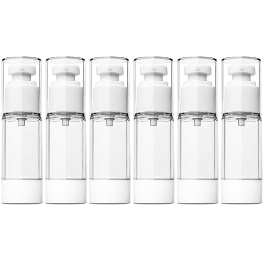 TUZAZO 6 Pack 1 Oz/30 ML Airless Pump Bottles, Clear Plastic Travel Size Pump Bottles, Refillable Vacuum Cosmetic Containers Lotion Dispenser for Foundation, Cream, Shampoo