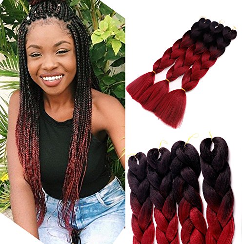 3Pcs/Lot Ombre Braiding Hair Extensions 24" 100g/pcs Yaki Braiding Hair Synthetic Jumbo Braids Hair Extensions (Black and Bug)