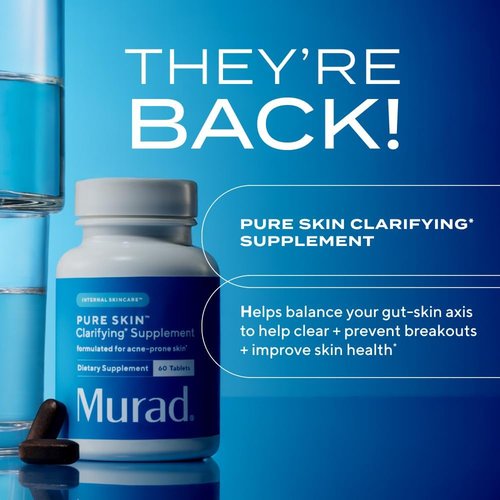 Murad Pure Skin Acne Supplements - 60 Tablets for Clear Skin Support with Vitamins, Zinc & Amino Acids