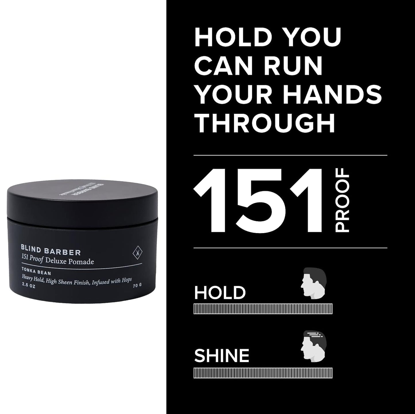 Blind Barber 151 Proof Hair Pomade - Water-Based Formula with Hops & Tonka Bean - Heavy Hold & High Shine (2.5 oz)