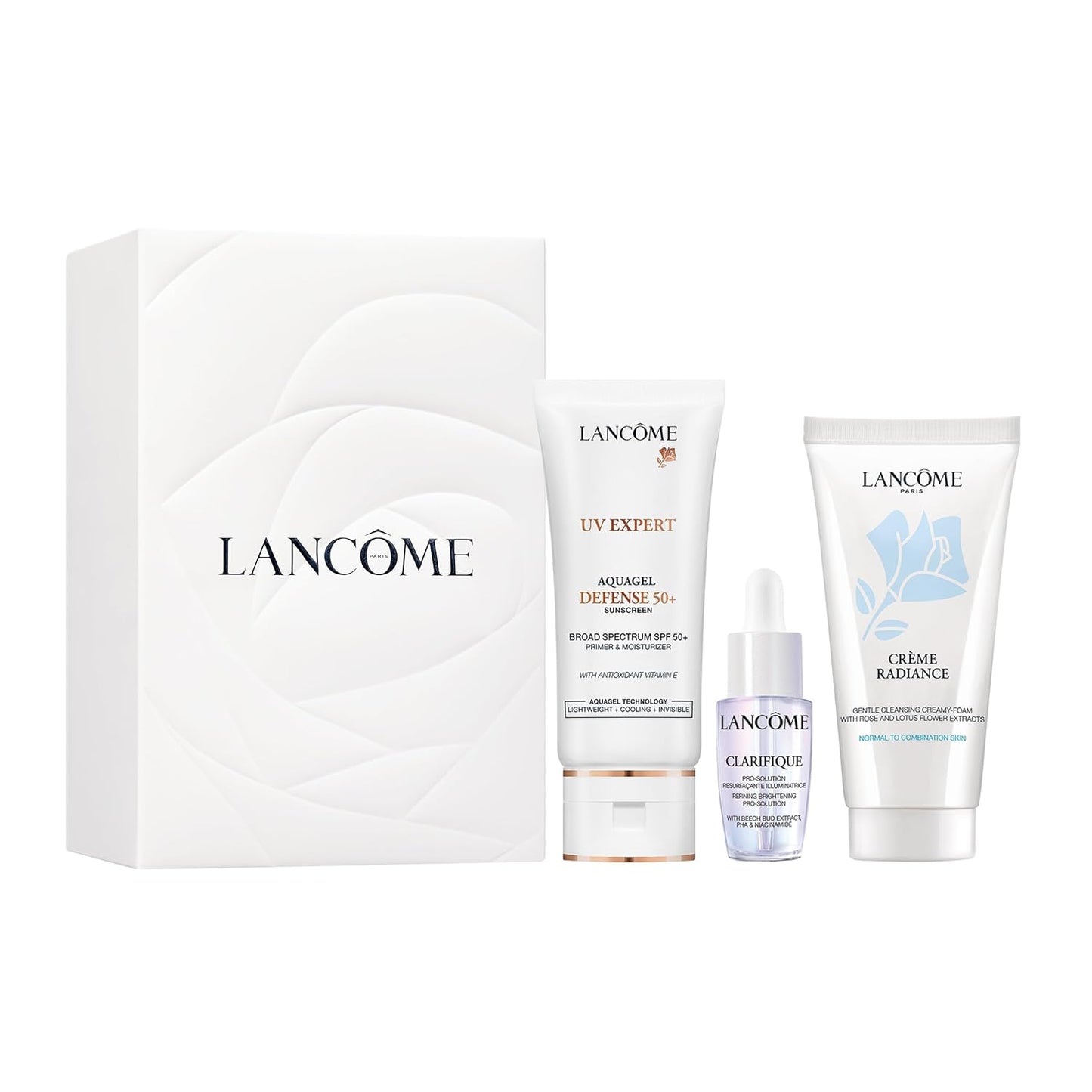 UV Expert Defense SPF 50+ Discovery Set - With Mini Crème Radiance Cleanser 1.7 Fl oz and Mini Clarifique Pro-Solution Brightening Serum 0.22 Fl oz.