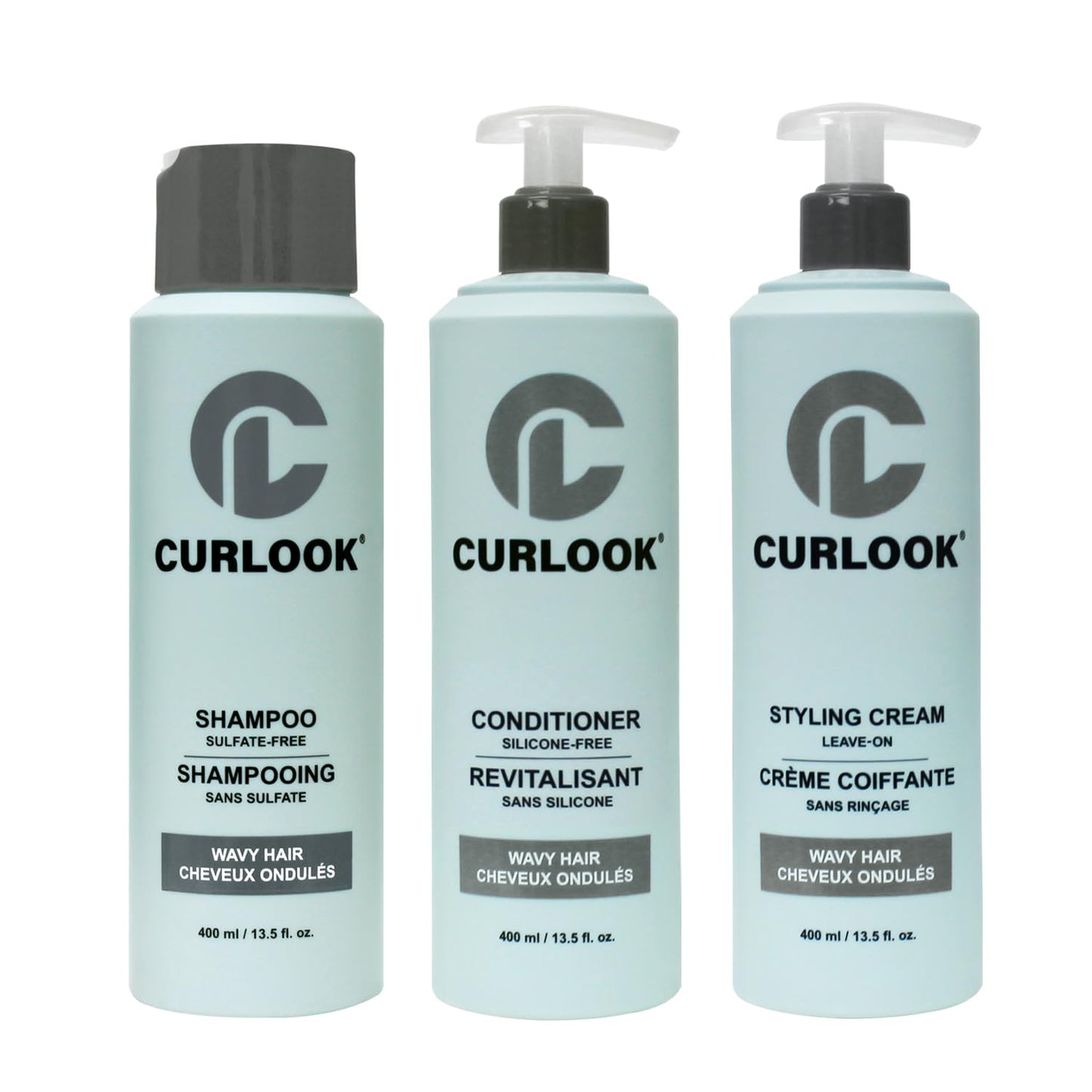 Skiennix Wavy Hair Bundle - Sulfate-Free Shampoo, Conditioner & Leave-In Cream Set | 3 x 400ml (13.5 oz) Bottles | Made in Canada