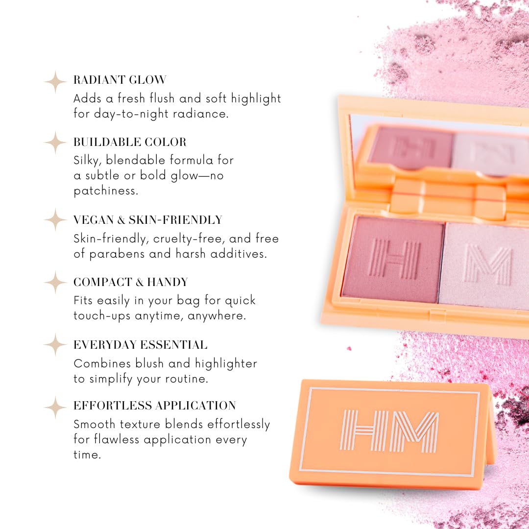 Skiennix Mini Blush + Brighten Highlighter Duo | Lightweight, Blendable Shimmer Blush - High Pigmented Makeup Palettes
