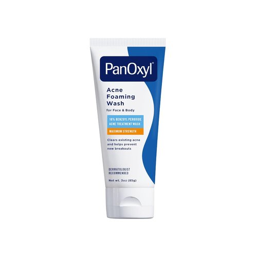 PanOxyl Acne Foaming Wash - Maximum Strength 10% Benzoyl Peroxide for Face & Body, 3 oz Travel Size