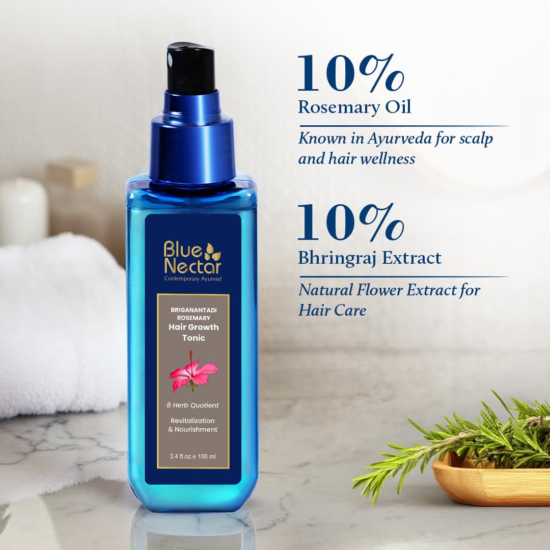 Blue Nectar Hair Growth Serum - Rosemary Oil Ayurvedic Tonic Spray for Hair Growth | 3.38 Fl Oz