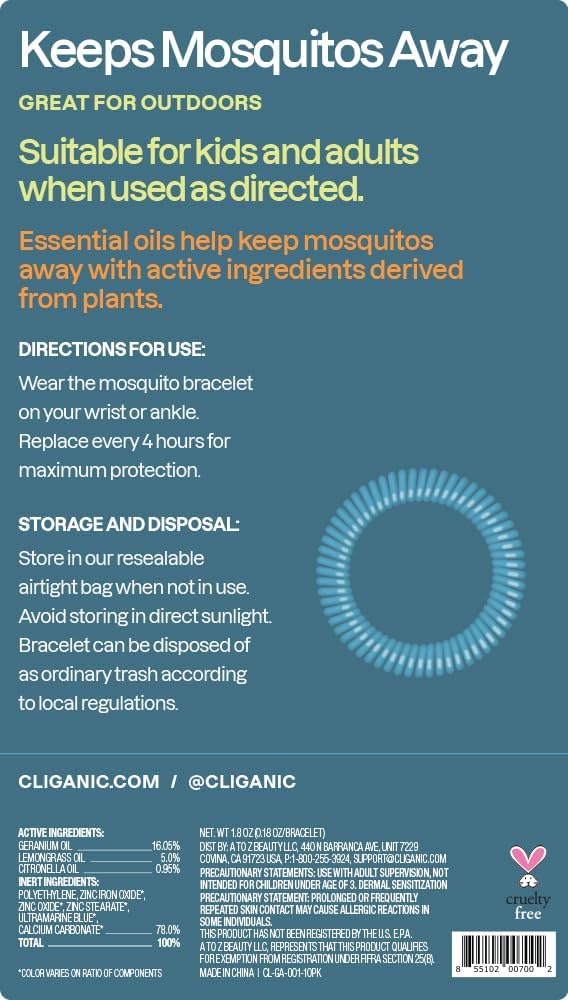 Cliganic Mosquito Repellent Bracelets - 10 Pack of Natural DEET-Free Bands for Adults & Kids