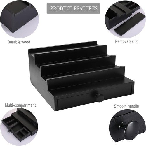 Regine Switzerland Cologne Organizer - 4-Tier Wooden Perfume Display Stand with Drawer & Hidden Compartment
