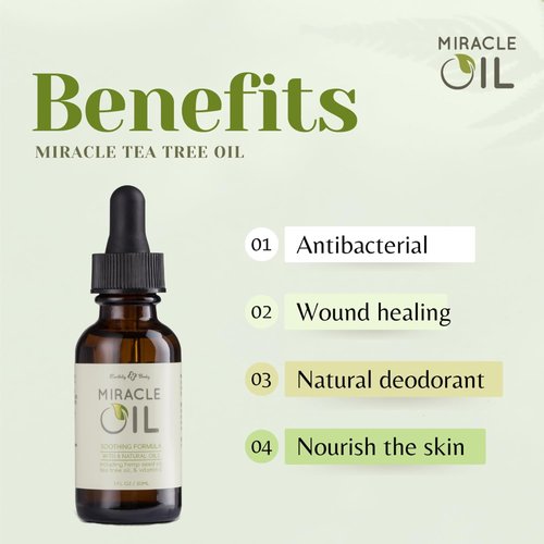 Earthly Body Miracle Oil - 100% Natural Tea Tree & Hemp Seed Oil Moisturizer - 1 fl. oz. for Calming Skin Irritations & Smoothing Wrinkles - Gluten Free, Vegan