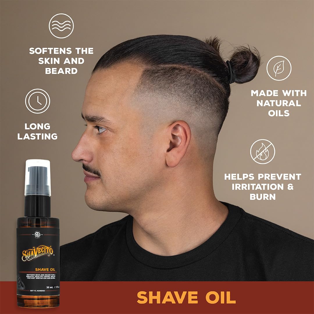 Suavecito Shave Oil - Softens Skin & Beard, Prevents Irritation - 1 oz Pump Bottle with Natural Ingredients & Vitamin E