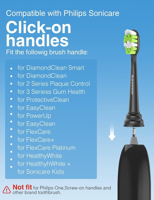Aoremon Sonicare Toothbrush Replacement Heads - Compatible with Philips W2/W3 Models | Black