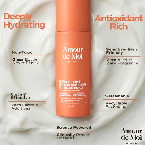Omega Multi-Ceramide Face Moisturizer - Lightweight Hydrating Cream with Omegas 5-6-9 & Vitamin E for Sensitive Skin, 1.7oz
