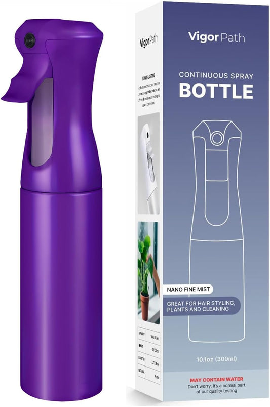 VIGOR PATH Continuous Spray Bottle - Fine Mist Mister for Hair, Cleaning & Plants | 300ml Dark Purple