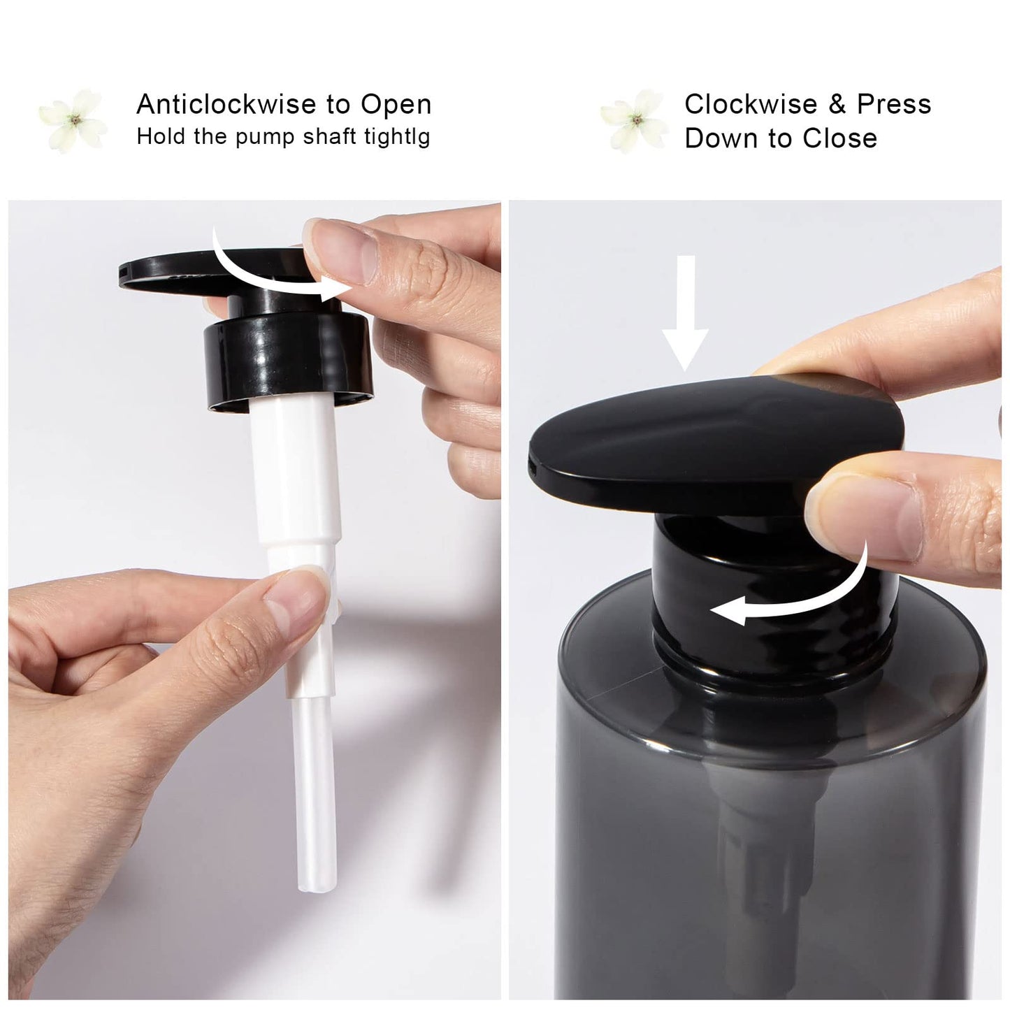 Shampoo Bottles with Pump, Yebeauty 2 Pack Empty Refillable Shower Bottle 10oz 300ml Squeeze Lotion Dispenser for Bathroom,Shampoo Soap, Conditioner Body Wash Liquidl,Clear Grey