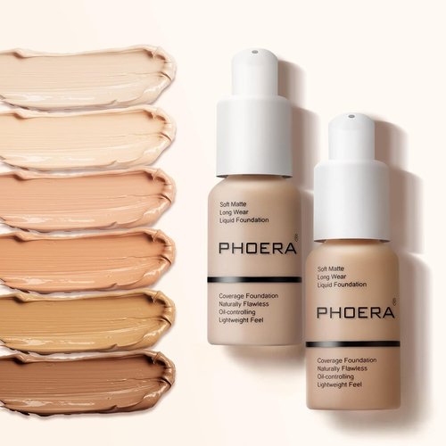 PHOERA Full Coverage Foundation - 24HR Matte Oil Control Liquid Makeup | Flawless Nude 30ml